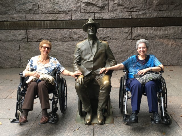 Handicapped women enjoying a tour of the FDR Memorial