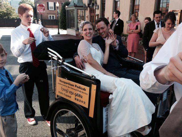 Nonpartisan Pedicab wedding photo